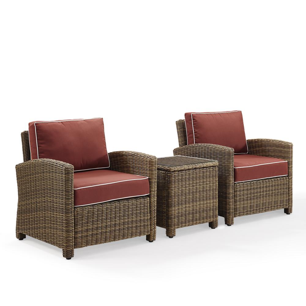 Bradenton 3Pc Outdoor Wicker Armchair Set Sangria/Weathered Brown - Side Table & 2 Armchairs. Picture 7