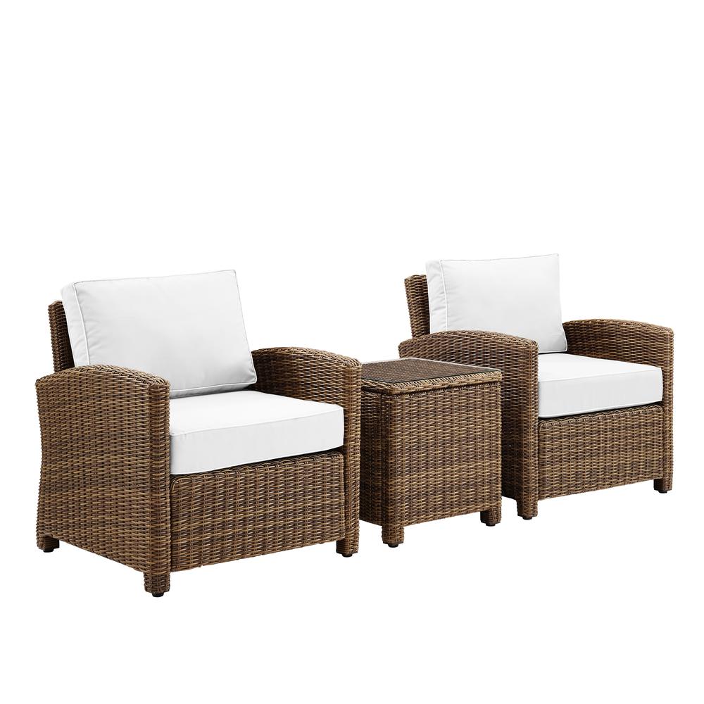 Bradenton 3Pc Outdoor Wicker Armchair Set - Sunbrella White/Weathered Brown - Side Table & 2 Armchairs. Picture 13