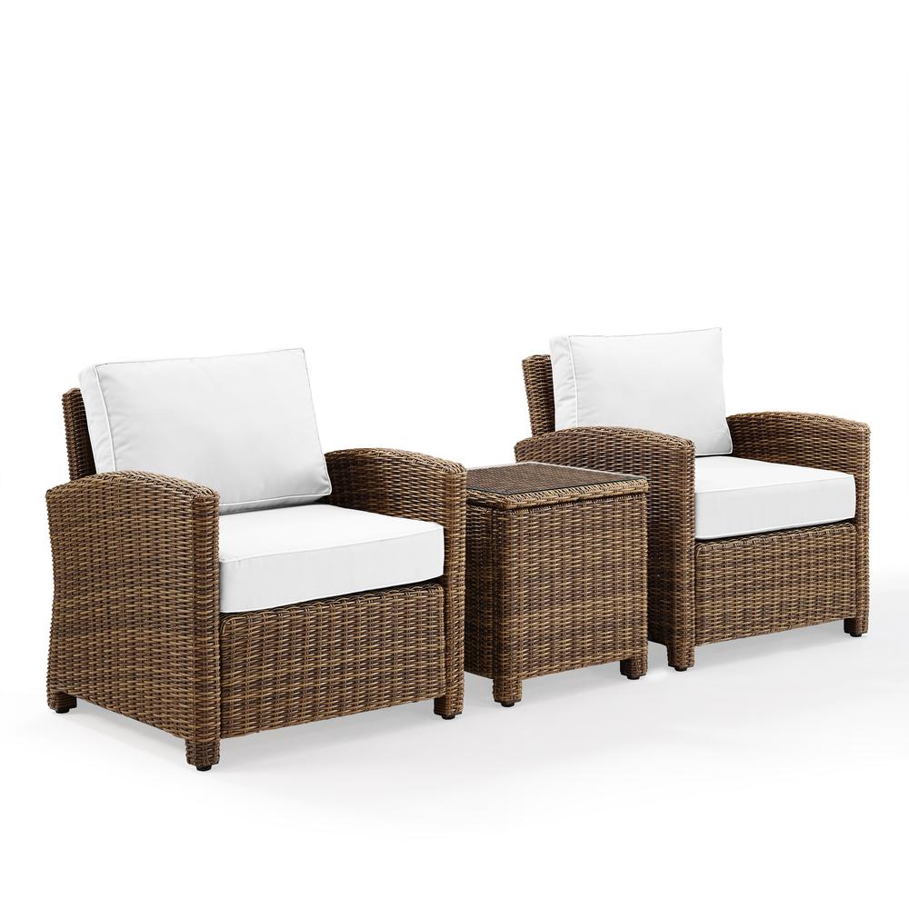 Bradenton 3Pc Outdoor Wicker Armchair Set - Sunbrella White/Weathered Brown - Side Table & 2 Armchairs. Picture 6