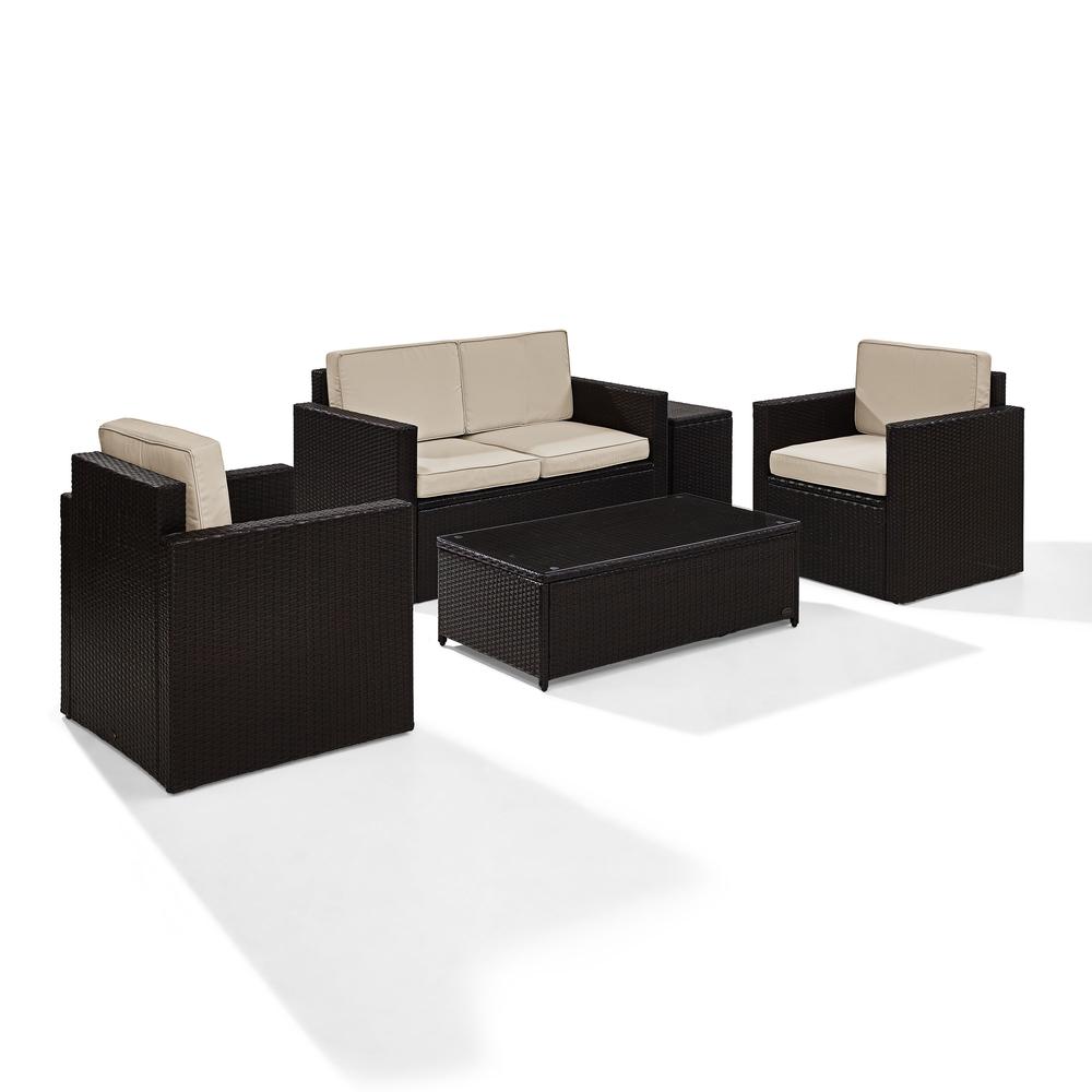 Palm Harbor 5Pc Outdoor Wicker Conversation Set Sand/Brown - Loveseat, Side Table, Coffee Table, & 2 Arm Chairs. Picture 1