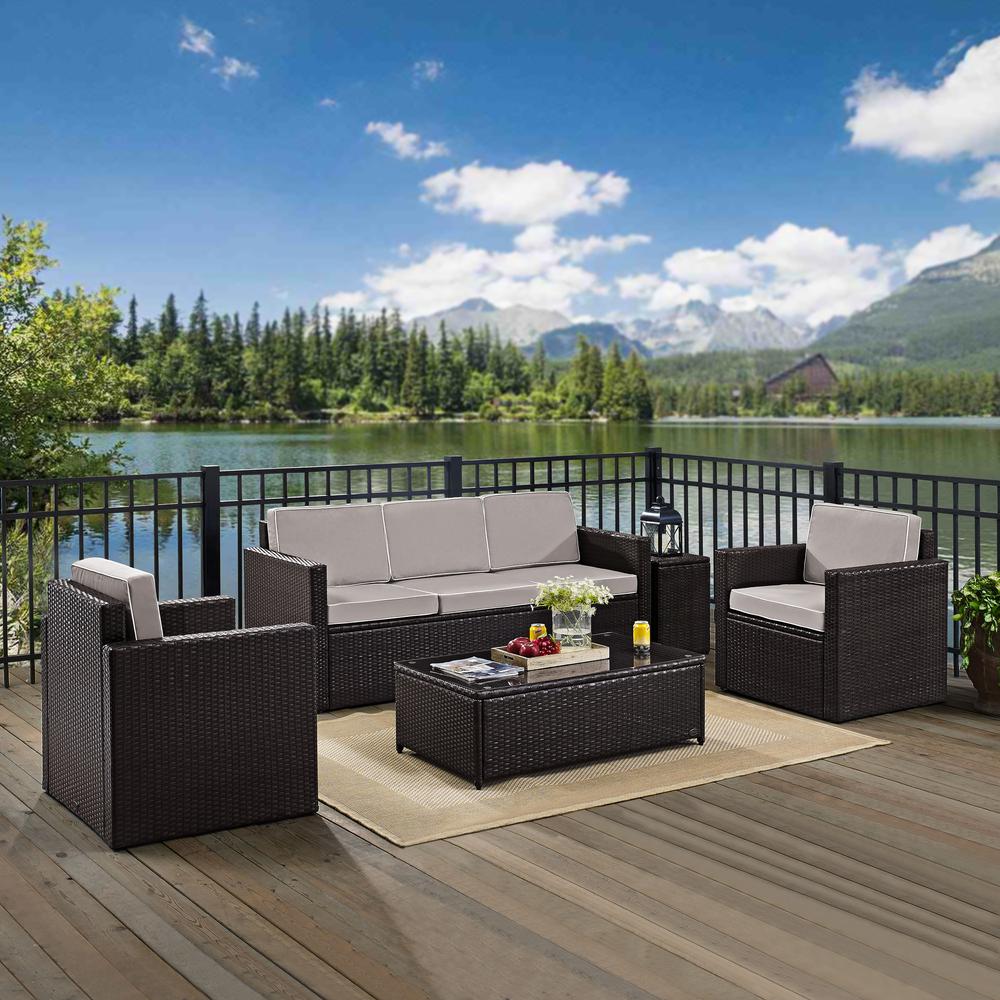 Palm Harbor 5Pc Outdoor Wicker Sofa Set Gray/Brown - Sofa, Side Table, Coffee Table, & 2 Armchairs. Picture 2