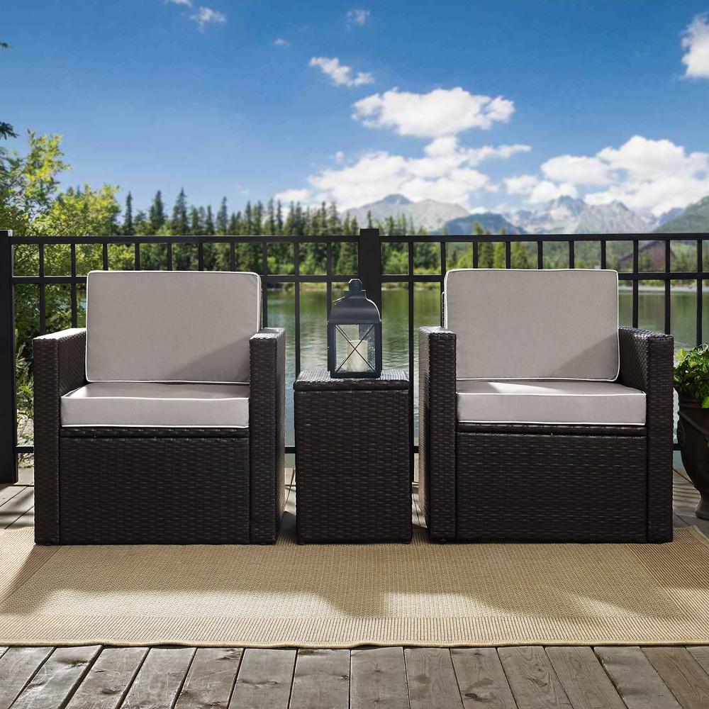 Palm Harbor 3Pc Outdoor Wicker Swivel Chair Set Gray/Brown - Side Table & 2 Swivel Chairs. Picture 3
