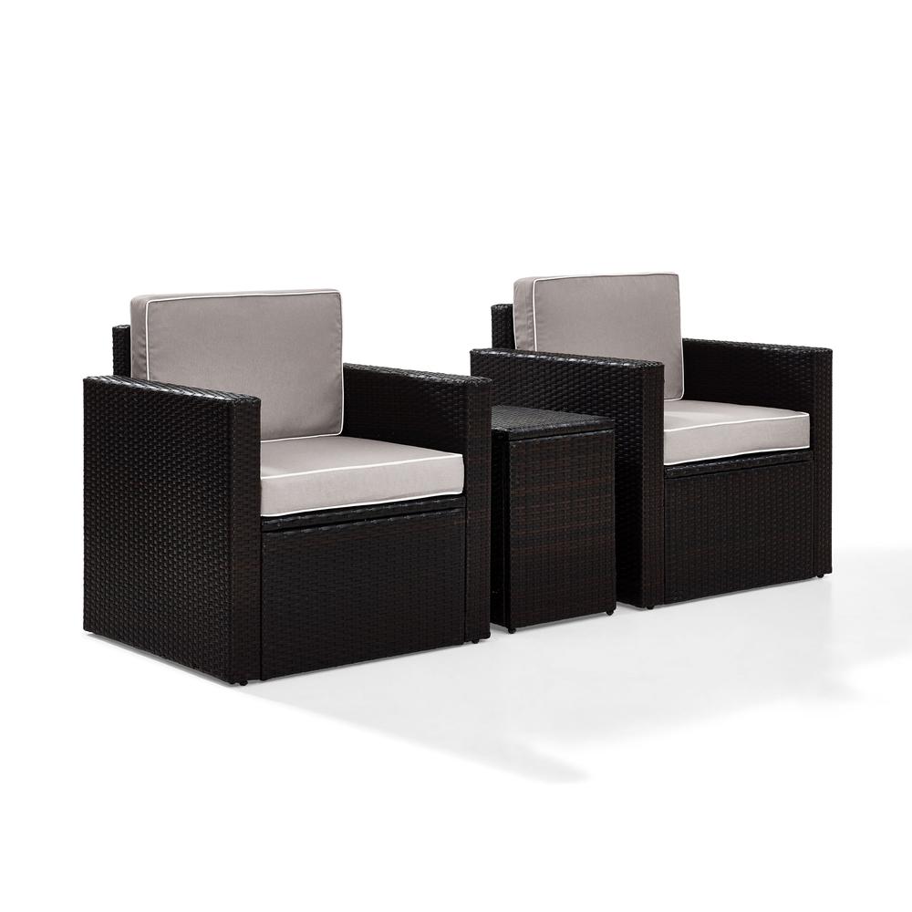 Palm Harbor 3Pc Outdoor Wicker Swivel Chair Set Gray/Brown - Side Table & 2 Swivel Chairs. Picture 1