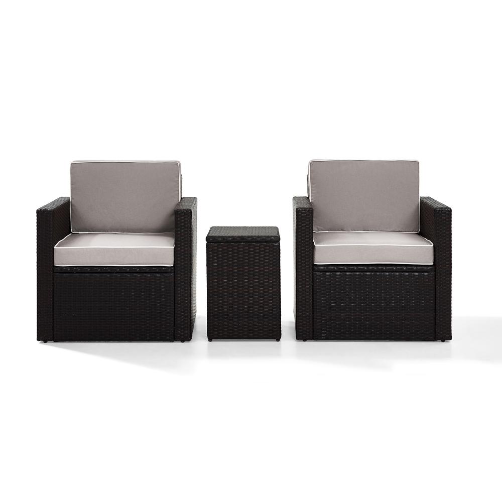 Palm Harbor 3Pc Outdoor Wicker Swivel Chair Set Gray/Brown - Side Table & 2 Swivel Chairs. Picture 4