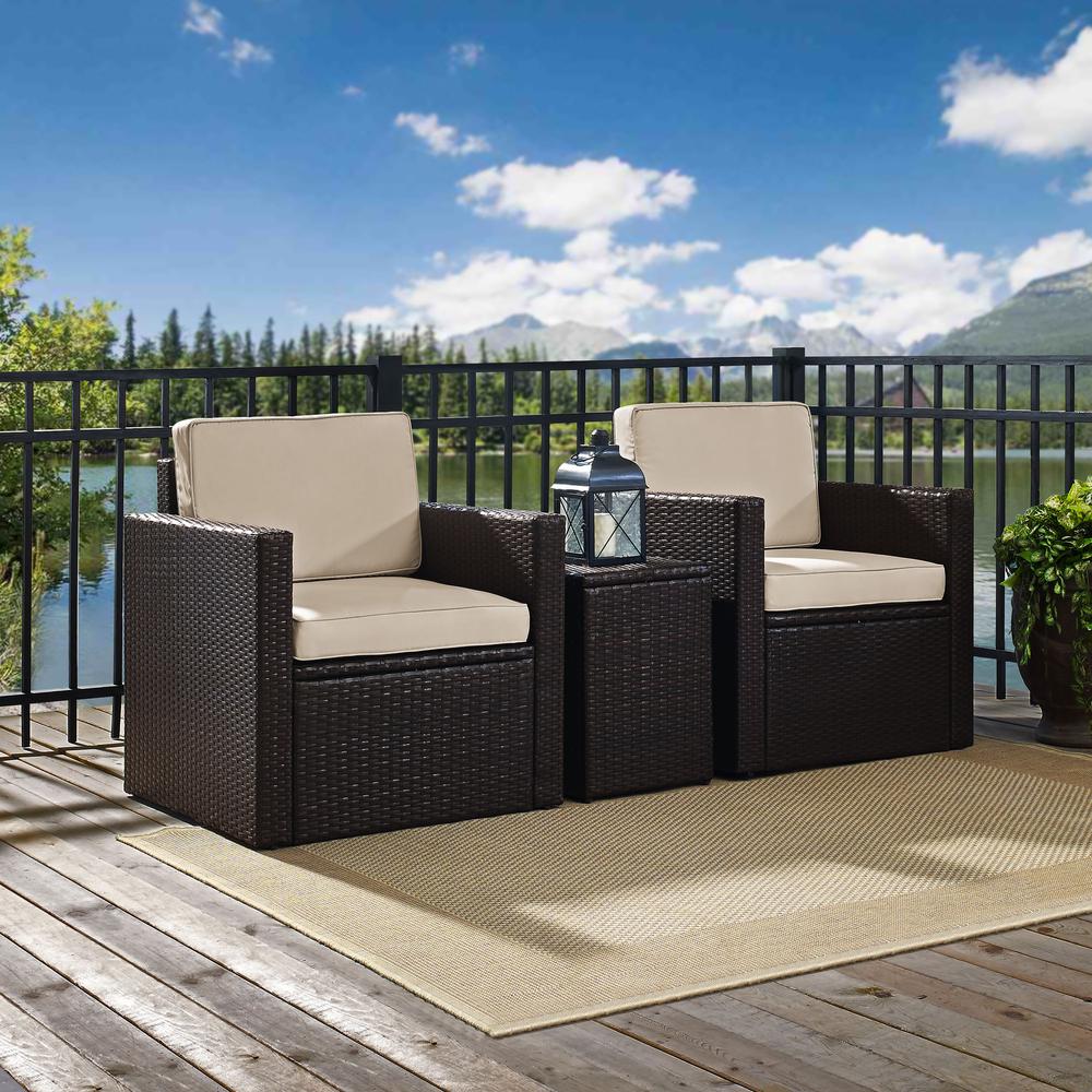 Palm Harbor 3Pc Outdoor Wicker Swivel Chair Set Sand/Brown - Side Table & 2 Swivel Chairs. Picture 2