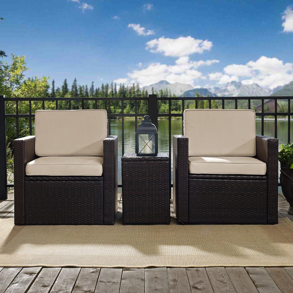 Palm Harbor 3Pc Outdoor Wicker Swivel Chair Set Sand/Brown - Side Table & 2 Swivel Chairs. Picture 3