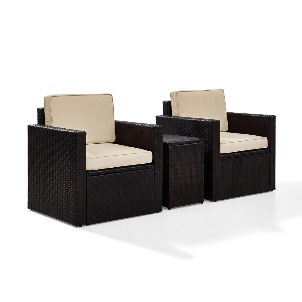 Palm Harbor 3Pc Outdoor Wicker Swivel Chair Set Sand/Brown - Side Table & 2 Swivel Chairs. Picture 1
