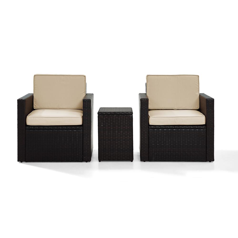Palm Harbor 3Pc Outdoor Wicker Swivel Chair Set Sand/Brown - Side Table & 2 Swivel Chairs. Picture 4