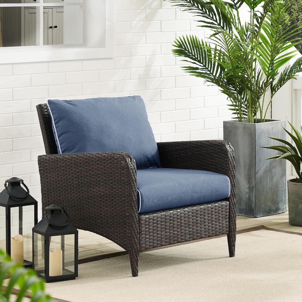 Kiawah Outdoor Wicker Arm Chair Blue/Brown. The main picture.