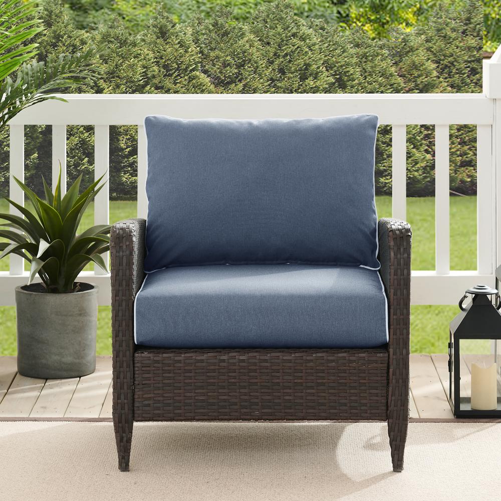 Kiawah Outdoor Wicker Arm Chair Blue/Brown. Picture 2