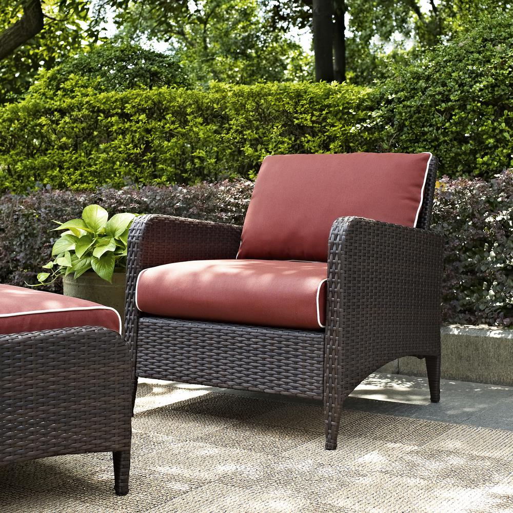 Kiawah Outdoor Wicker Arm Chair Sangria/Brown. Picture 1