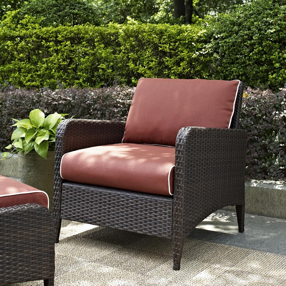 Kiawah Outdoor Wicker Arm Chair Sangria/Brown. Picture 3