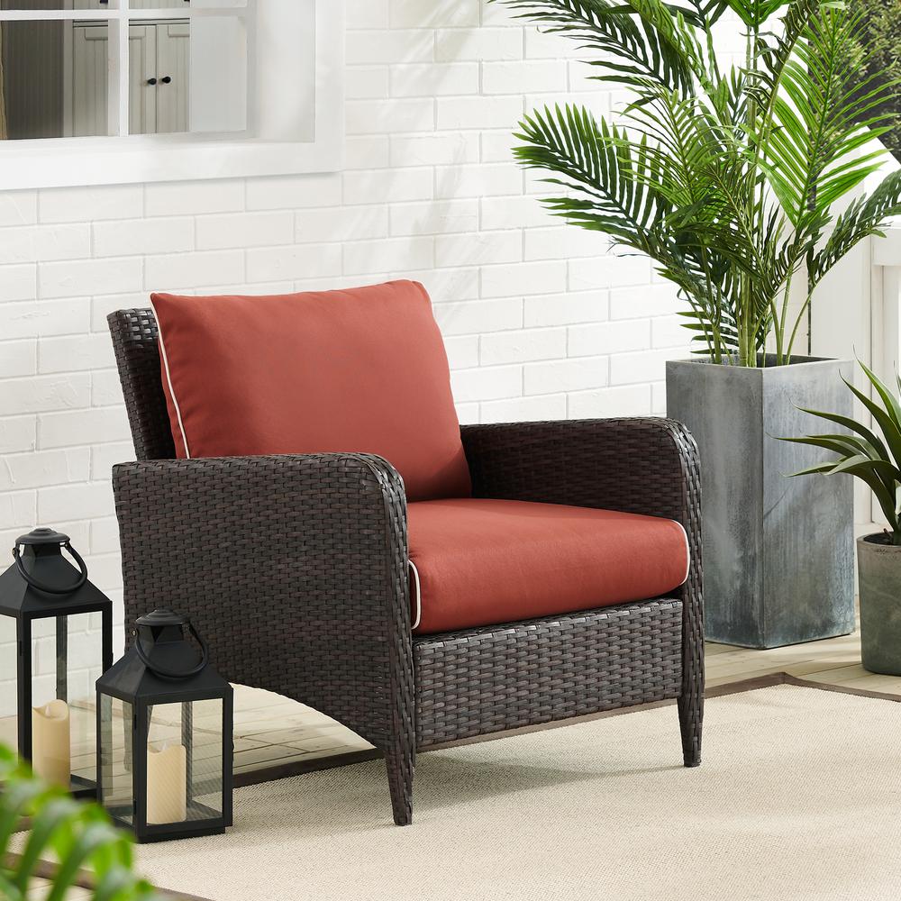 Kiawah Outdoor Wicker Arm Chair Sangria/Brown. Picture 4