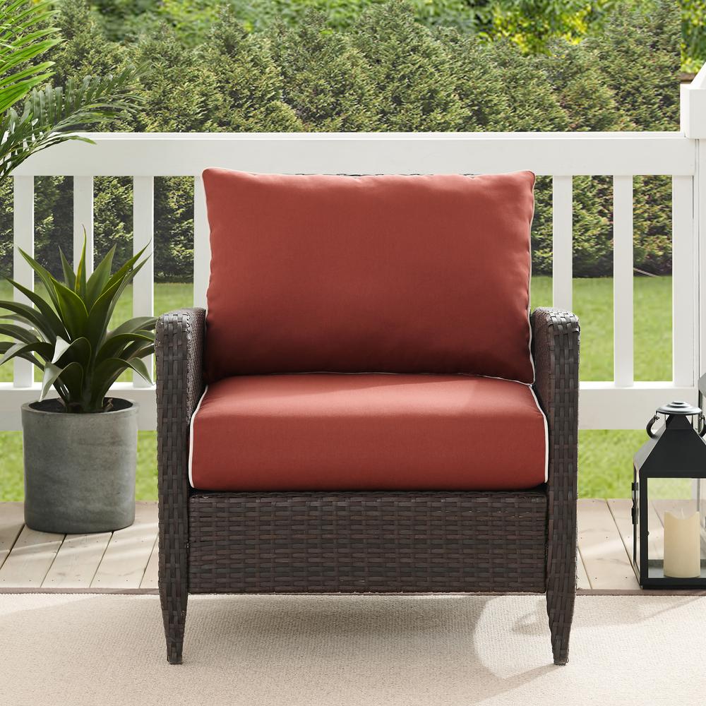 Kiawah Outdoor Wicker Arm Chair Sangria/Brown. Picture 5
