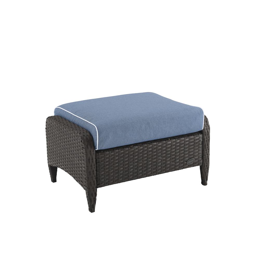 Kiawah Outdoor Wicker Ottoman Blue/Brown. Picture 4