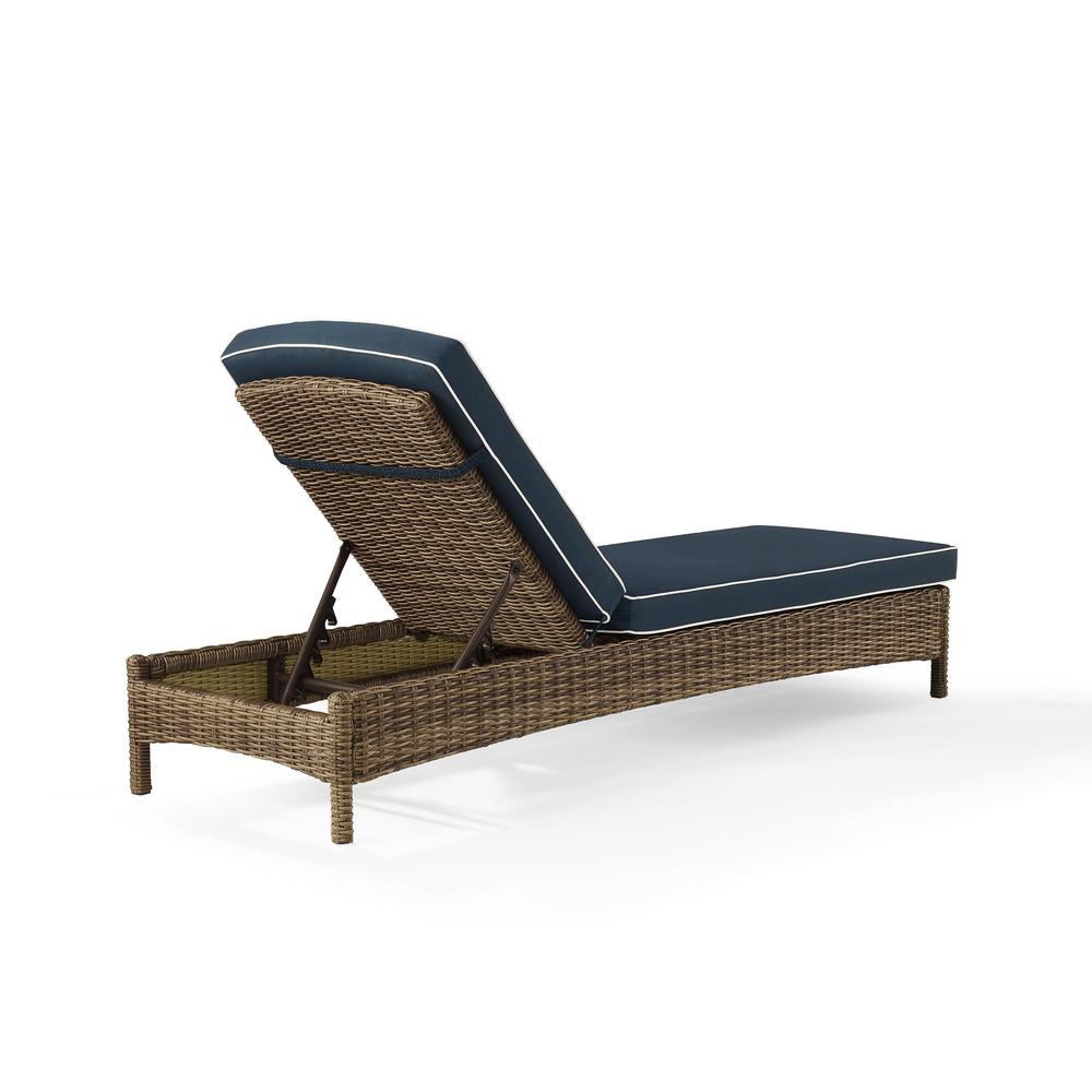 Bradenton Outdoor Wicker Chaise Lounge Navy/Weathered Brown. Picture 2