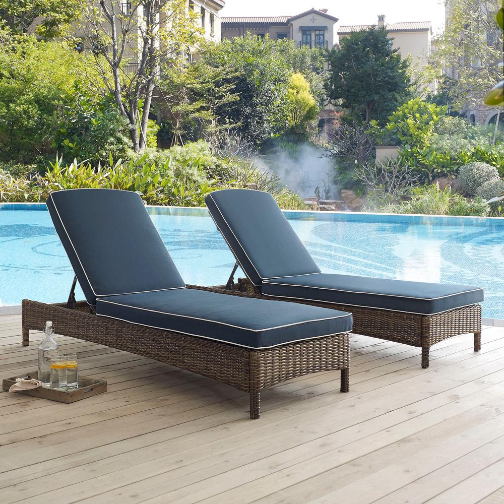 Bradenton Outdoor Wicker Chaise Lounge Navy/Weathered Brown. Picture 4