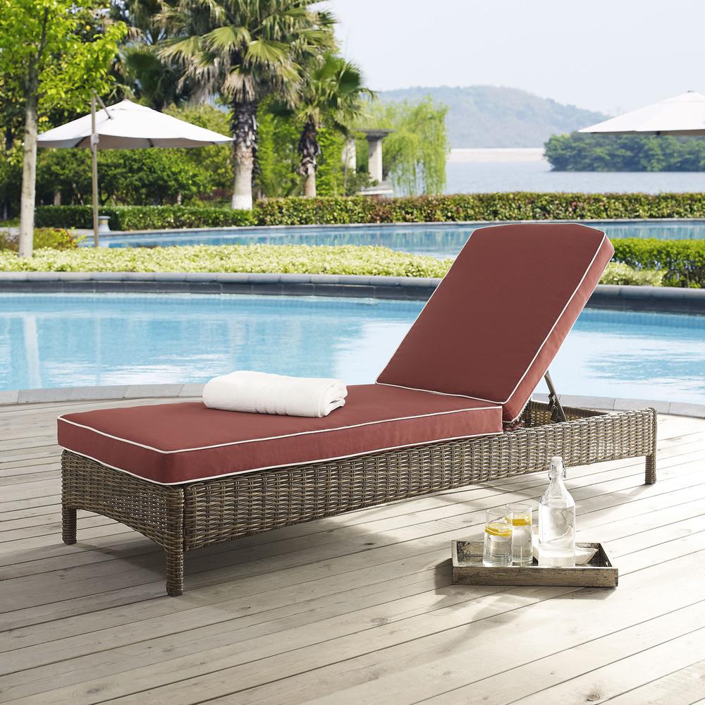 Bradenton Outdoor Wicker Chaise Lounge Sangria/Weathered Brown. Picture 3