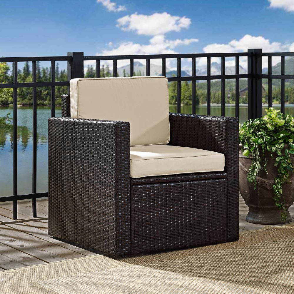 Palm Harbor Outdoor Wicker Armchair Sand/Brown. Picture 2
