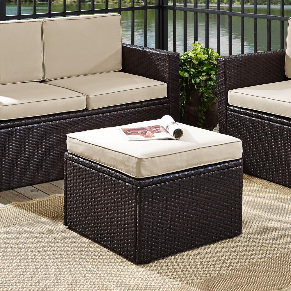 Palm Harbor Outdoor Wicker Ottoman Sand/Brown. Picture 2