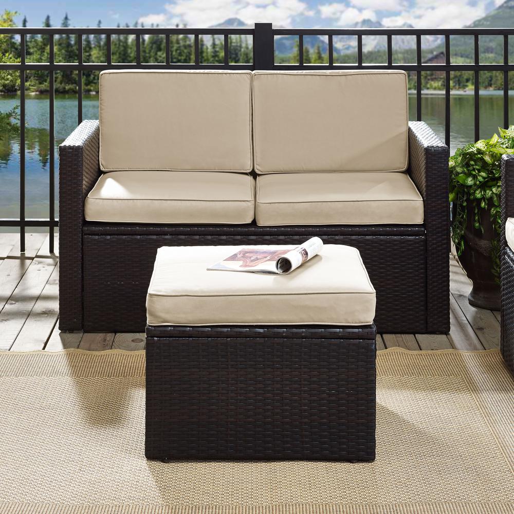 Palm Harbor Outdoor Wicker Ottoman Sand/Brown. Picture 3