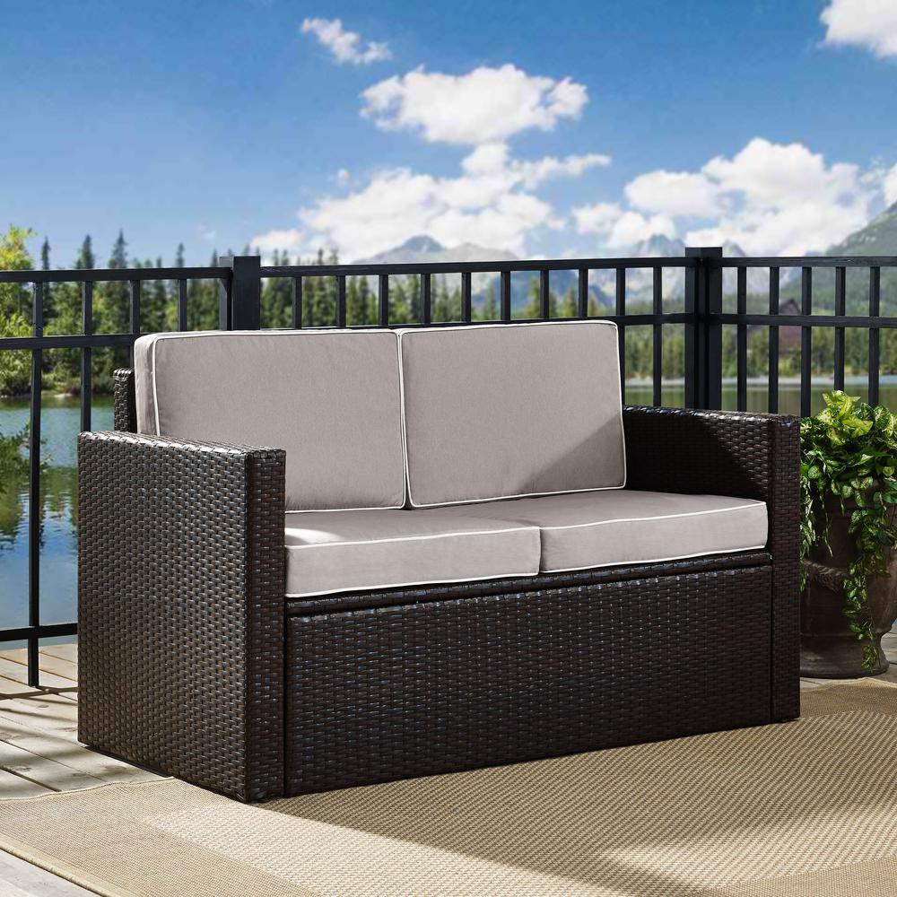 Palm Harbor Outdoor Wicker Loveseat Gray/Brown. Picture 2