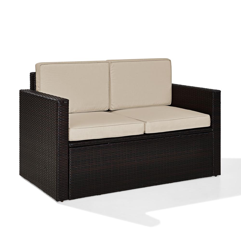 Palm Harbor Outdoor Wicker Loveseat Sand/Brown. Picture 1