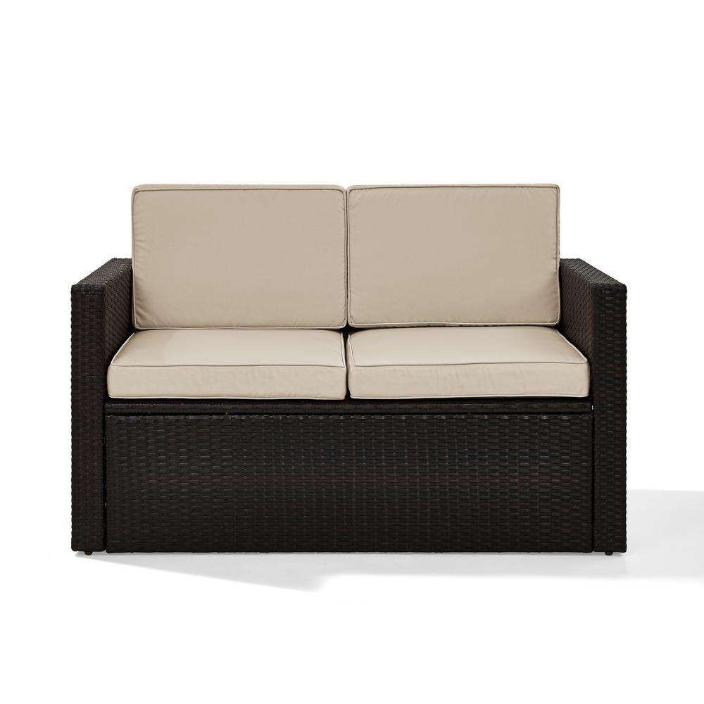 Palm Harbor Outdoor Wicker Loveseat Sand/Brown. Picture 3