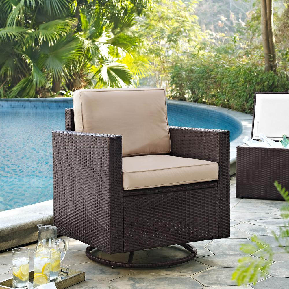 Palm Harbor Outdoor Wicker Swivel Rocker Chair Sand/Brown. The main picture.