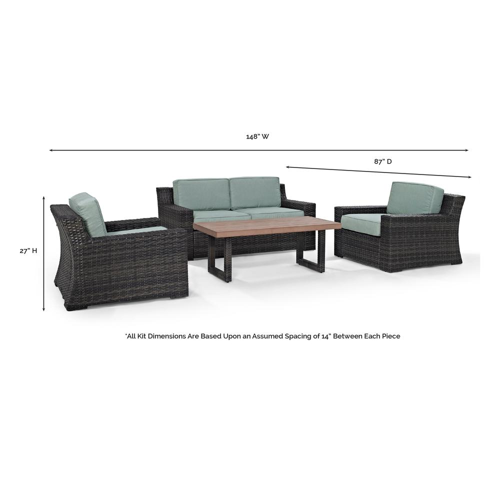 Beaufort 4Pc Outdoor Wicker Conversation Set Mist/Brown - Loveseat, Two Chairs, Coffee Table. Picture 1