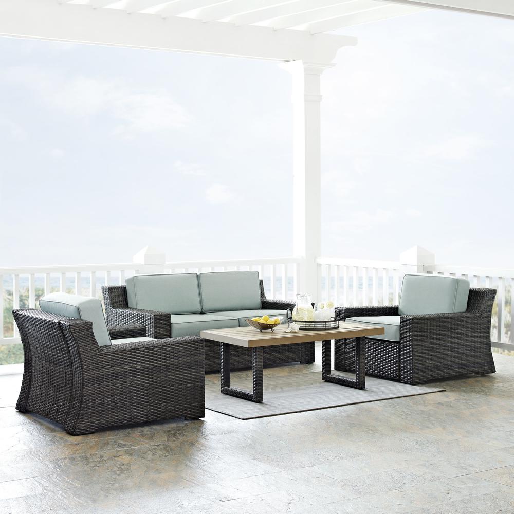 Beaufort 4Pc Outdoor Wicker Conversation Set Mist/Brown - Loveseat, Coffee Table, & 2 Chairs. Picture 2
