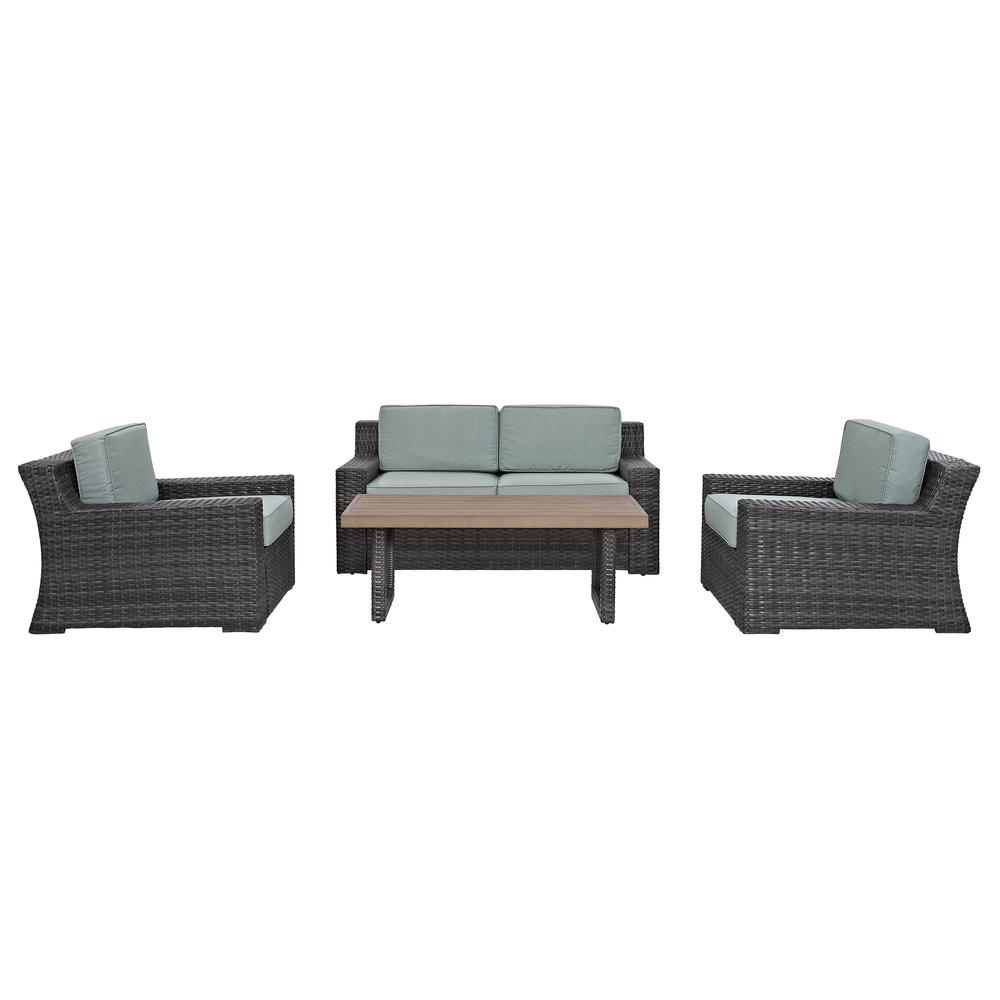 Beaufort 4Pc Outdoor Wicker Conversation Set Mist/Brown - Loveseat, Coffee Table, & 2 Chairs. Picture 3