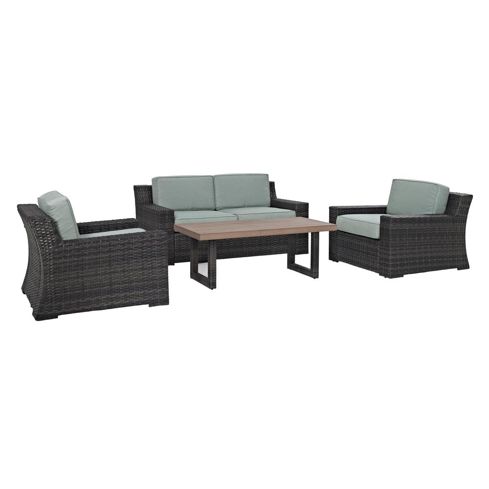 Beaufort 4Pc Outdoor Wicker Conversation Set Mist/Brown - Loveseat, Two Chairs, Coffee Table. Picture 4