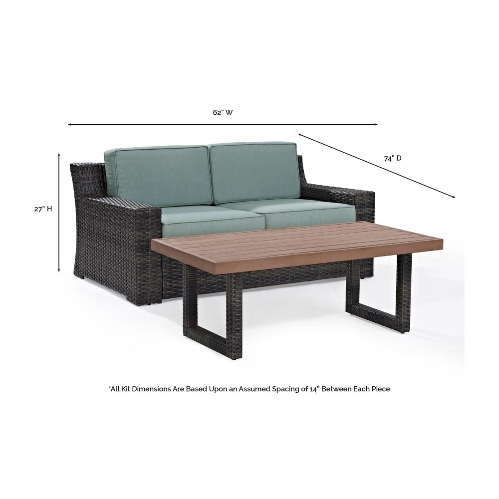 Beaufort 2Pc Outdoor Wicker Chat Set Mist/Brown - Loveseat & Coffee Table. The main picture.