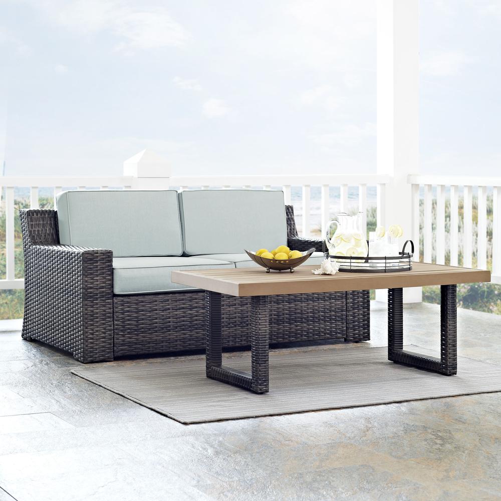 Beaufort 2Pc Outdoor Wicker Chat Set Mist/Brown - Loveseat, Coffee Table. Picture 2