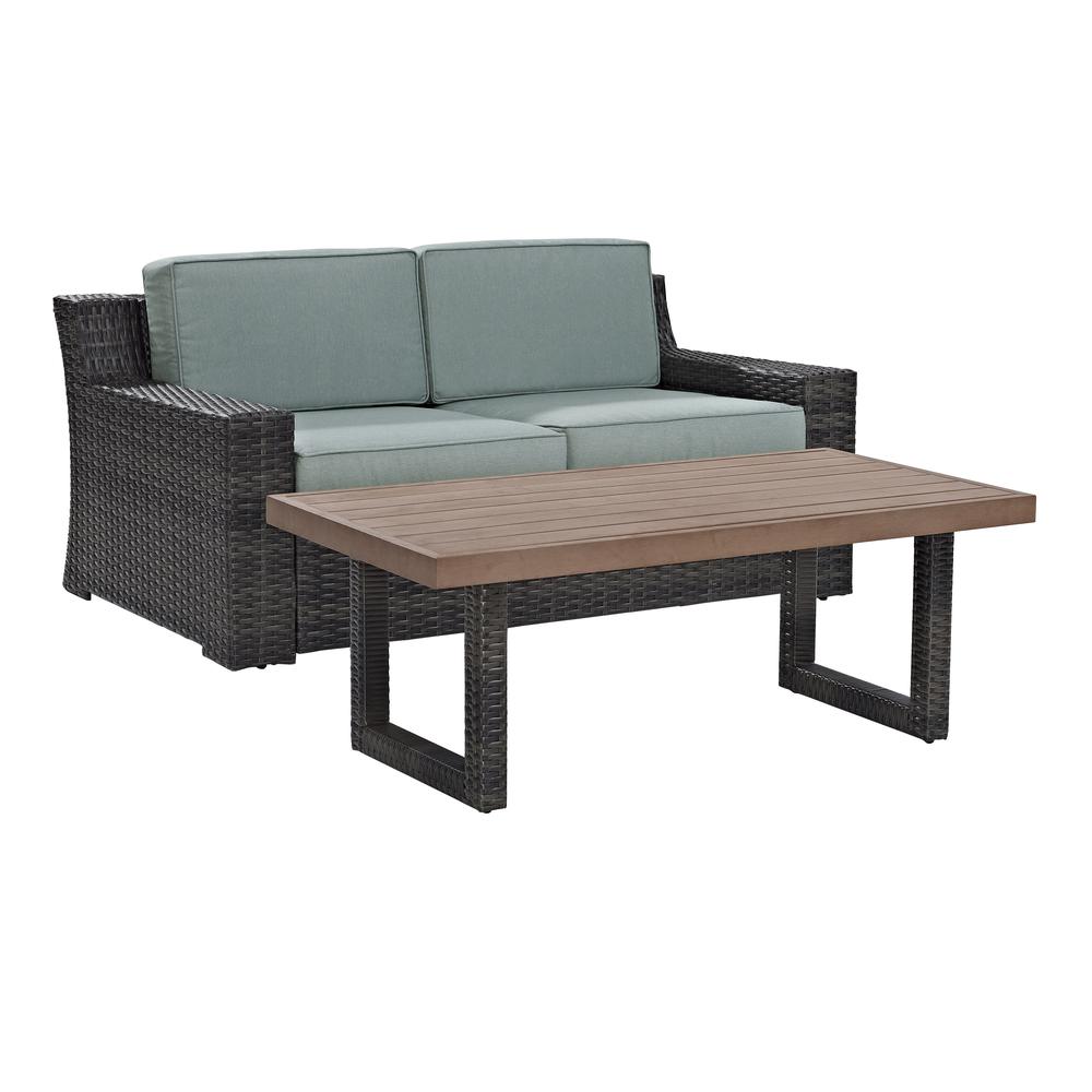 Beaufort 2Pc Outdoor Wicker Chat Set Mist/Brown - Loveseat & Coffee Table. Picture 4