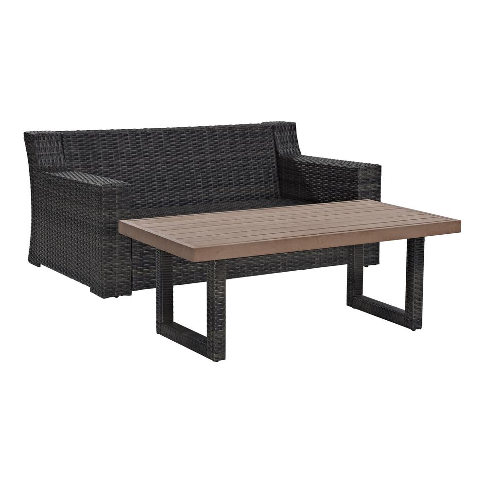 Beaufort 2Pc Outdoor Wicker Chat Set Mist/Brown - Loveseat & Coffee Table. Picture 5