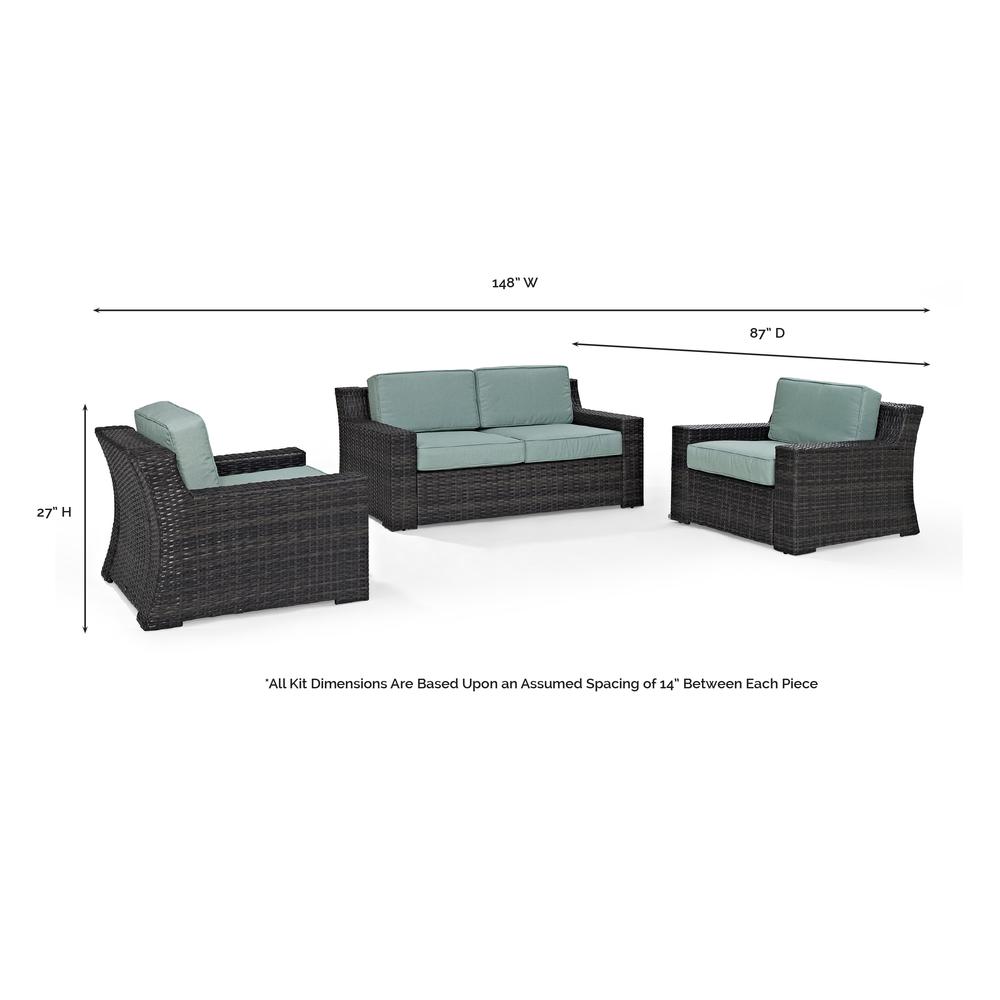 Beaufort 3Pc Outdoor Wicker Conversation Set Mist/Brown - Loveseat & 2 Chairs. Picture 1