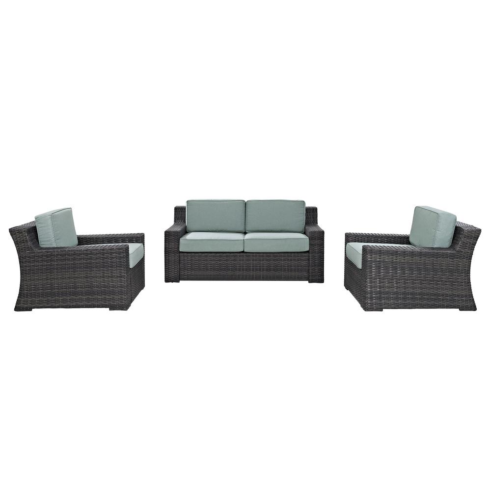 Beaufort 3Pc Outdoor Wicker Conversation Set Mist/Brown - Loveseat, 2 Chairs. Picture 3