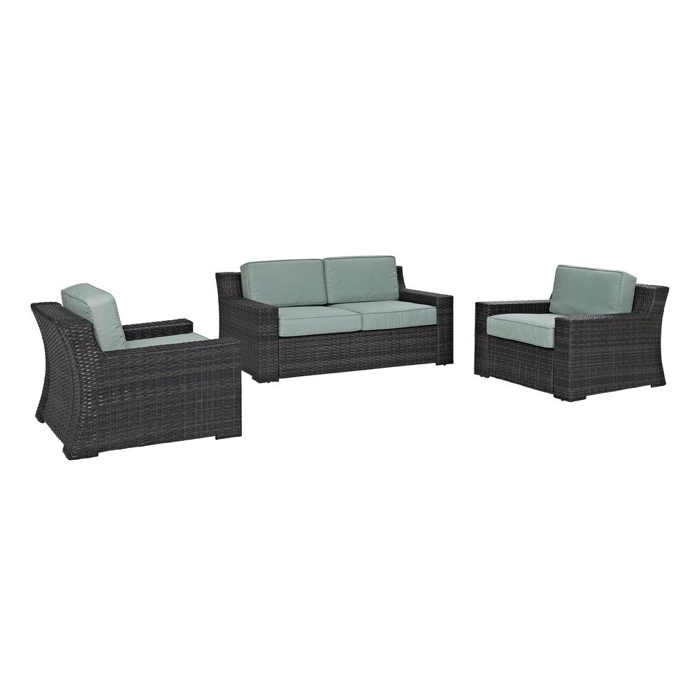 Beaufort 3Pc Outdoor Wicker Conversation Set Mist/Brown - Loveseat, 2 Chairs. Picture 4