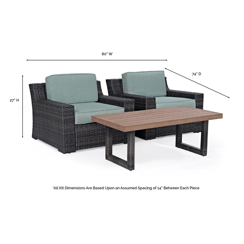 Beaufort 3Pc Outdoor Wicker Chat Set Mist/Brown - 2 Chairs, Coffee Table. Picture 1