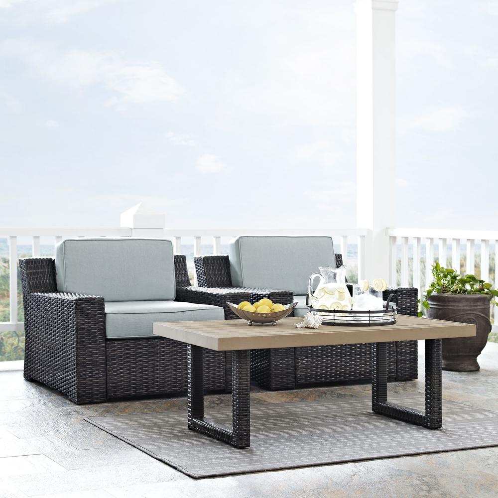Beaufort 3Pc Outdoor Wicker Chat Set Mist/Brown - 2 Chairs, Coffee Table. Picture 2
