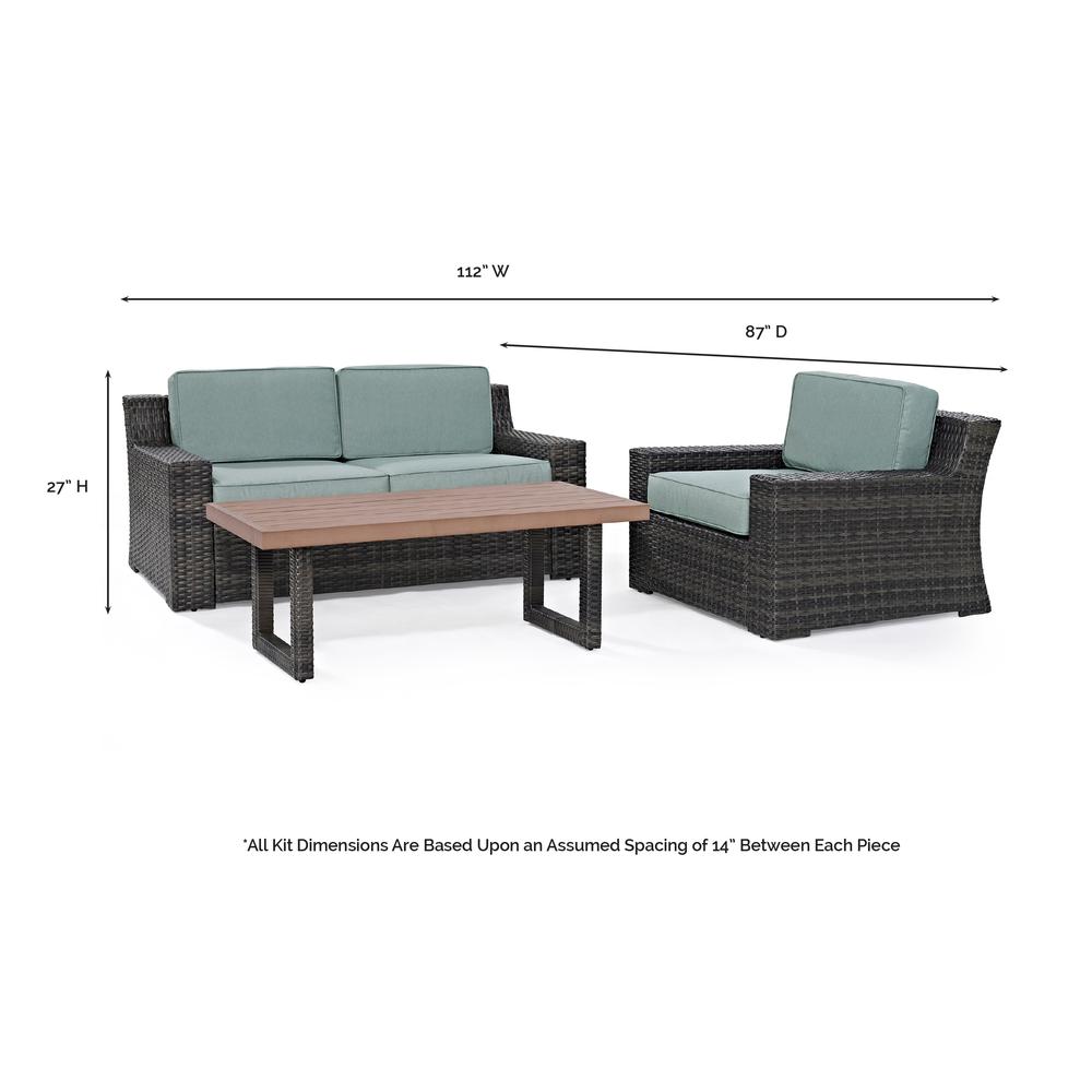 Beaufort 3Pc Outdoor Wicker Conversation Set Mist/Brown - Loveseat, Chair , & Coffee Table. Picture 1