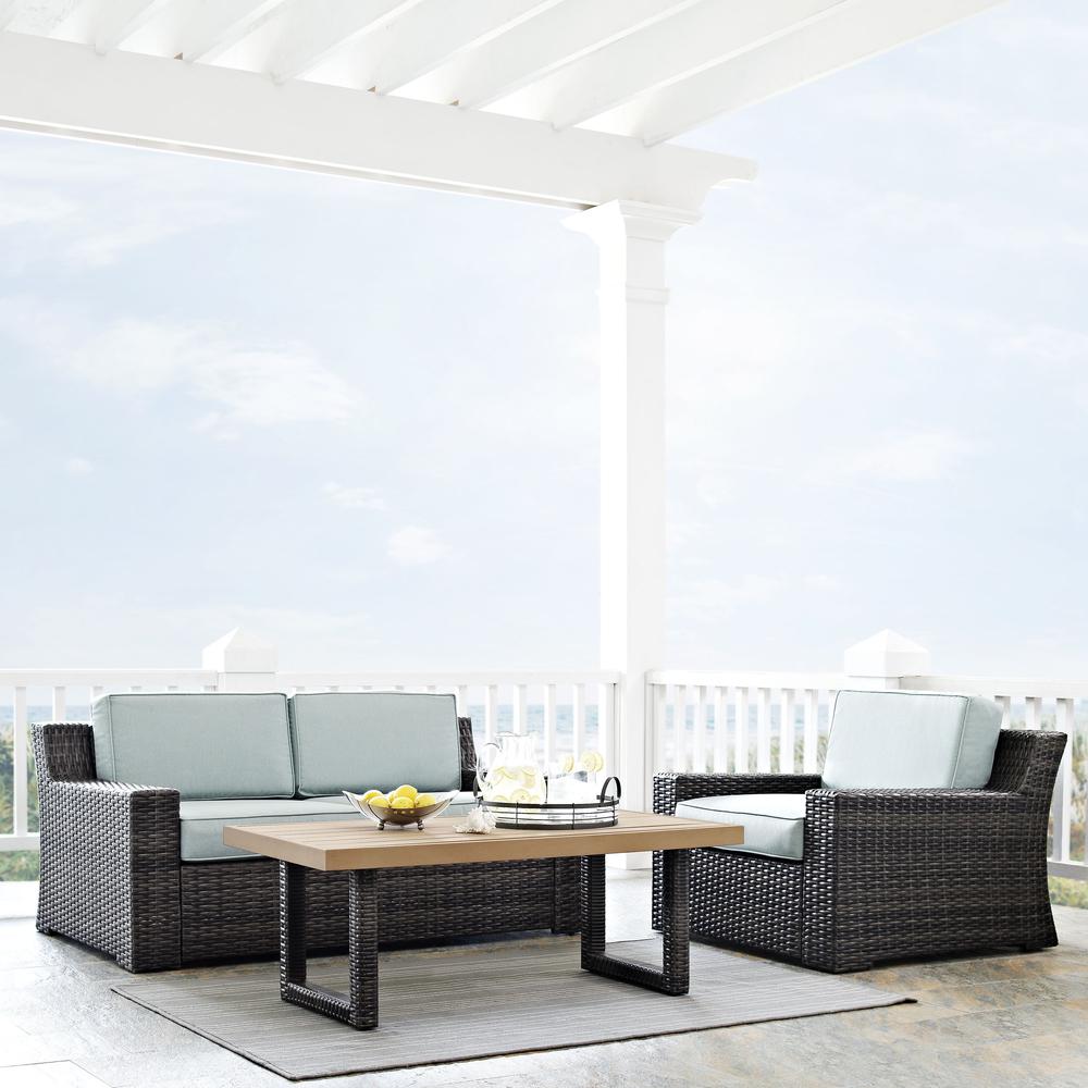 Beaufort 3Pc Outdoor Wicker Conversation Set Mist/Brown - Loveseat, Chair , Coffee Table. Picture 2