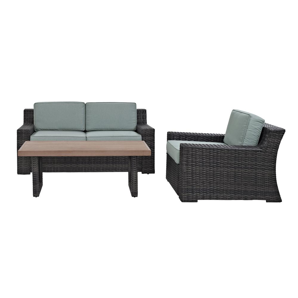 Beaufort 3Pc Outdoor Wicker Conversation Set Mist/Brown - Loveseat, Chair , Coffee Table. Picture 3