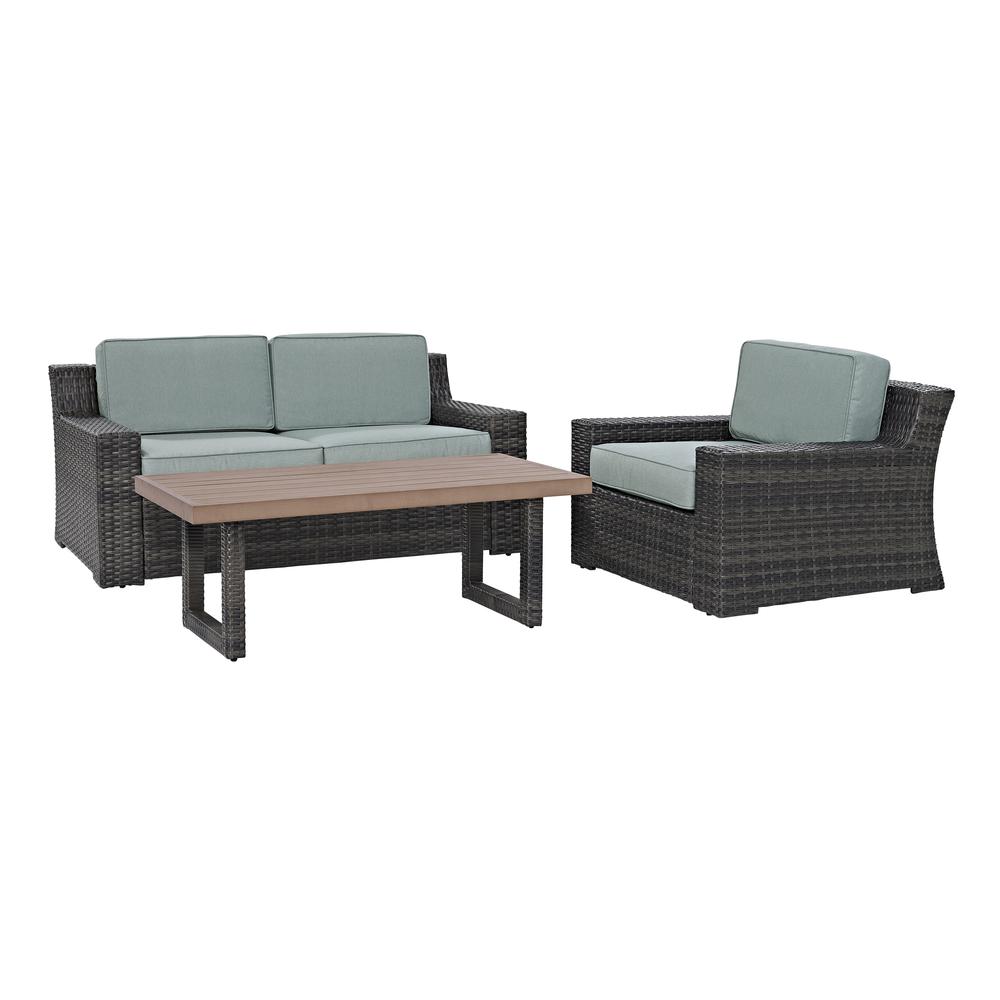Beaufort 3Pc Outdoor Wicker Conversation Set Mist/Brown - Loveseat, Chair , Coffee Table. Picture 4