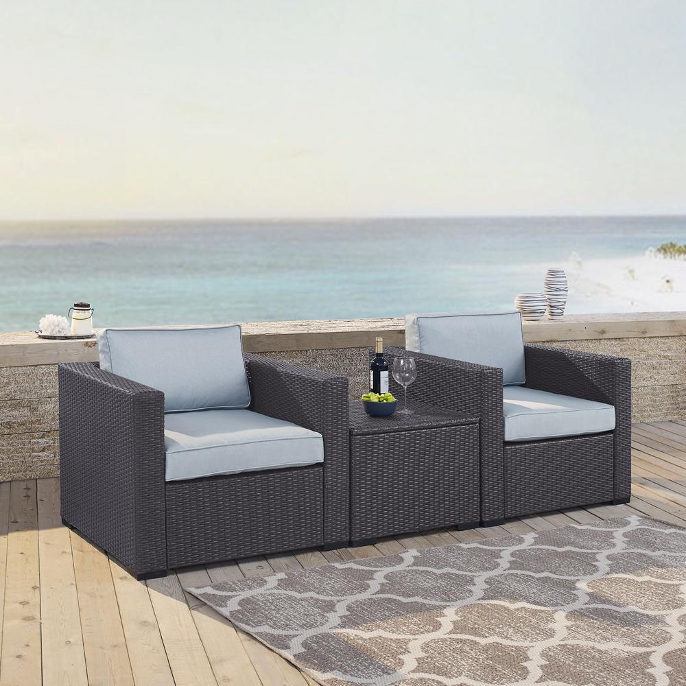 Biscayne 3Pc Outdoor Wicker Chat Set Mist/Brown - 2 Chairs, Coffee Table. Picture 1