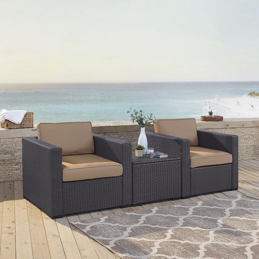Biscayne 3Pc Outdoor Wicker Chat Set Mocha/Brown - 2 Chairs, Coffee Table. Picture 1