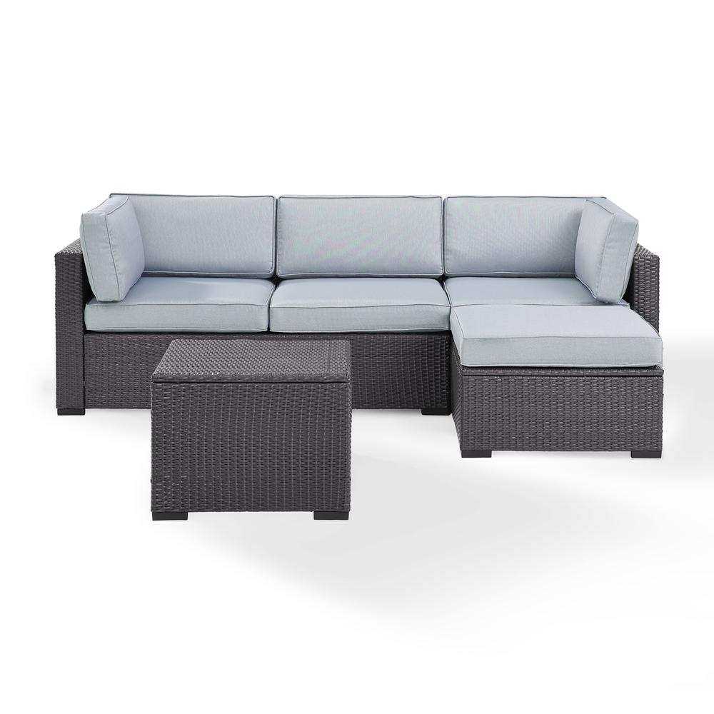 Biscayne 4Pc Outdoor Wicker Sectional Set Mist/Brown - Loveseat, Corner Chair, Ottoman, Coffee Table. Picture 2