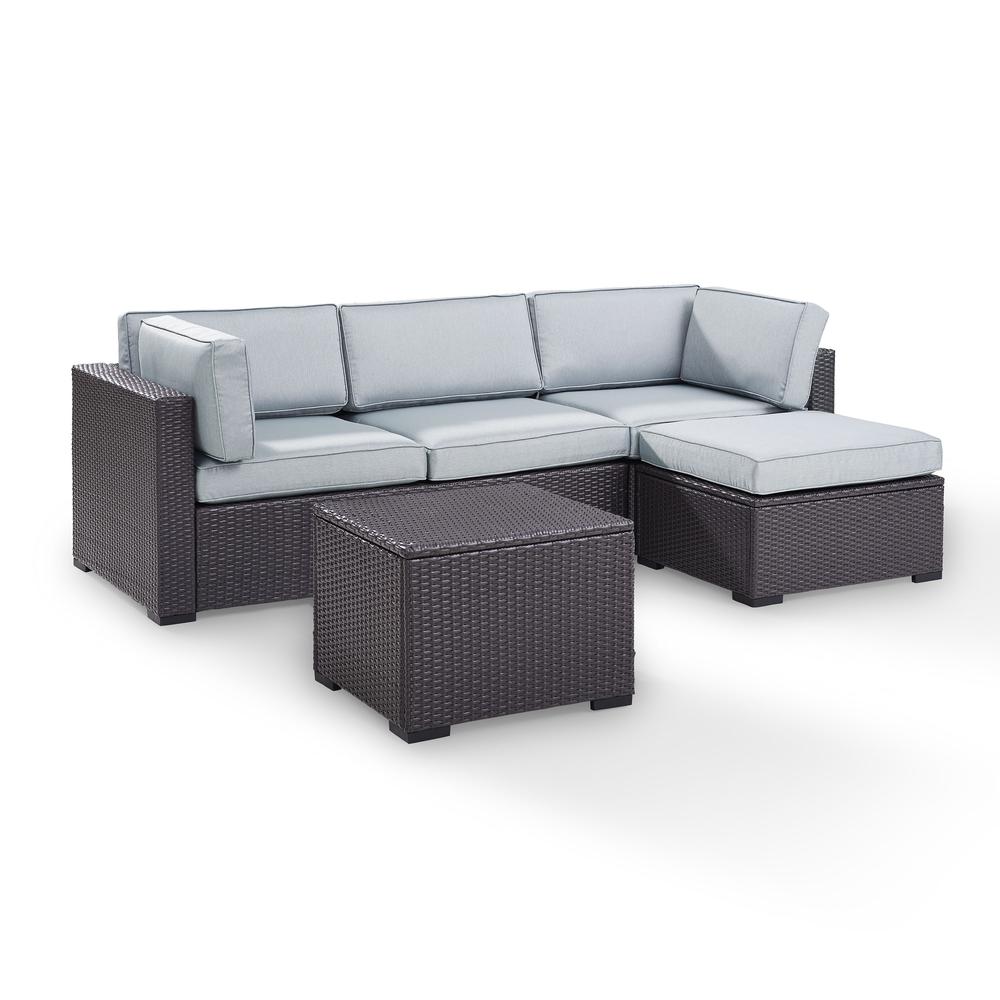 Biscayne 4Pc Outdoor Wicker Sectional Set Mist/Brown - Loveseat, Corner Chair, Ottoman, Coffee Table. Picture 3